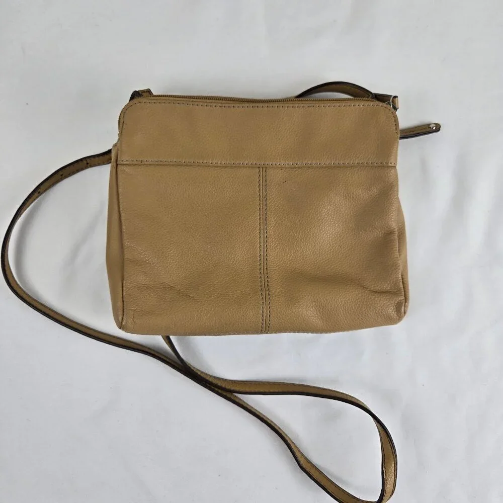 Tignanello Taupe Crossbody Bag 100% Leather Multiple Pockets Adjustable Strap